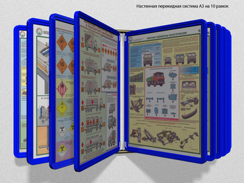 Настенная перекидная система а3 на 10 рамок (синяя) - Перекидные системы для плакатов, карманы и рамки - Настенные перекидные системы - . Магазин Znakstend.ru